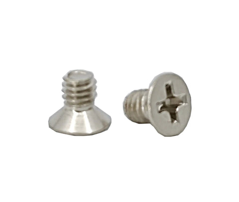 Top Notch 100 PK M3 X 4mm Phillips Flat Head Machine Screws Nickel Plated Carbon Steel Countersunk showing two screws.
