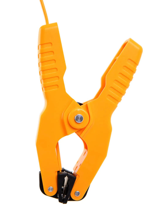 Orange clamp of K Type Thermocouple Temperature Clamp Sensor For HVAC Systems with 1.8 inch jaw and 8 ft cable, for temperature readings.
