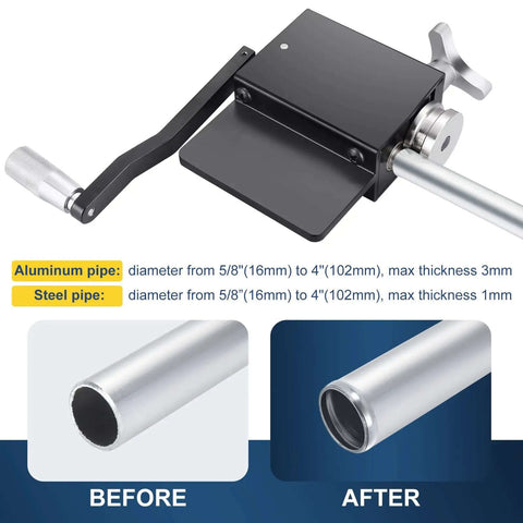 Bead Roller Beader Tool for Tube And Pipe before and after beading process on aluminum tubing.