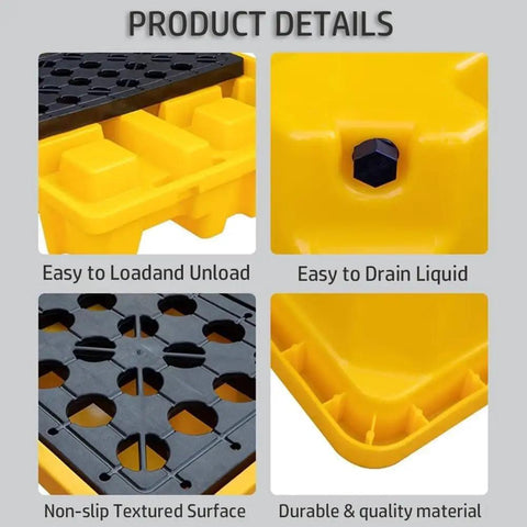 Leakproof Polyethylene Spill Containment Platform Pallet For Oil Drums And Chemicals With Flat Top Grating details black yellow
