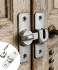 Heavy Duty Silver Door Latch With Hook And Eye Turn Button Cabinet Lock For RV Gates And Kitchen Cupboards featuring close-up view on wood.