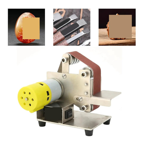 Mini Electric Belt Sander, Compact Handheld DIY Polisher, Sharpener & Grinder For Wood Sanding, Portable Power Tool Machine With Ergonomic Grip.