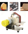 Compact Mini Electric Belt Sander Machine For Handheld DIY Polishing Grinding And Sharpening Tasks Ergonomic Grip Portable Design.