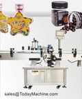 Heavy Duty Automatic Linear Labeling Machine For Plastic Glass Bottles Using Hot Melt Glue To Apply Opp Bopp Labels With Zero Sweat Operation and Knockout Results with candy bottles.