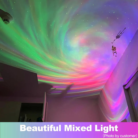 Immersive Galaxy Projector With Nebula Shapes And Large Coverage Area projecting colorful nebula lights on ceiling