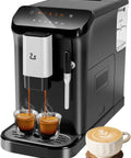 Dual Boiler Fully Automatic Espresso Machine With Built In Grinder And Self Cleaning Tech Lcd Touchscreen brewing espresso shots in double shot glasses.