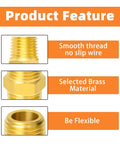 Product features of Beefy Brass Pipe Fitting Set Ten Pack Three Eighths Inch Male To Three Eighths Inch Male Hex Nipples, smooth thread, brass material.