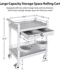 Medical Rolling Trolley Cart With 2 Shelves And Drawers, Heavy Duty Utility Cart 220 Lbs Max Load, Rotating Wheels And 2 Brakes