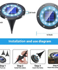 Solar Ground Lights Outdoor With 12 LEDs Auto Changing Multi Color Cool Glow Garden Pathway Lights Waterproof Yard Decor For Halloween And Parties Easy Install 8 Pack installation diagram