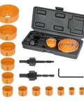 Super Cool 15 Piece Hole Saw Set With 12 Sizes From 3 4 Inch To 3 Inches Plus Two Heavy Duty Arbors And Hex Key For Wood Plastic Soft Metal Home DIY Projects Make Cutouts A Breeze., 15-piece orange hole saw set in case with two arbors and hex key