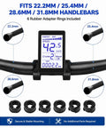 Waterproof Dope Electric Bike LCD Display Meter with 5 Pin Connector on handlebar with adapter rings for various sizes