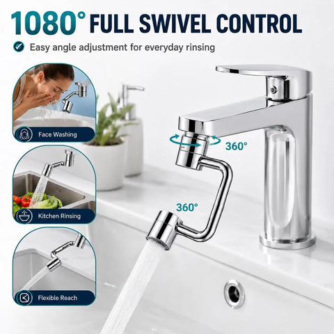 Two Piece U Shaped Faucet Extender Featuring Smooth Swivel Reach And Dual Spray Modes Comes Complete With All Gaskets For Super Simple Kitchen And Bath Sink Updates In Classic Silver