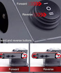 Forward and reverse buttons on Badass Electric Bench Grinder And Wet Dry Belt Sander, 350W Motor for versatile operation.