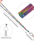 Rainbow Crystal Lanyard For ID Card Holder 34.8 Inch with stainless steel clip and silicone diamond badge reel.