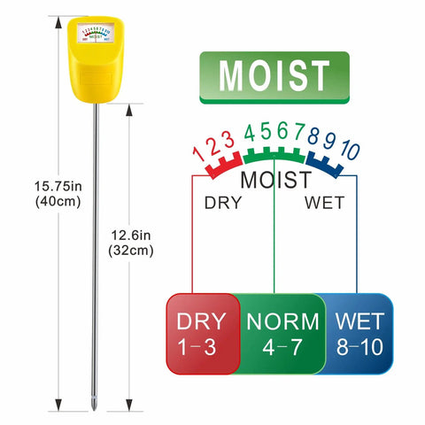 Long Stem Soil Moisture Meter For Deep Readings, Plant Hygrometer And Water Monitor with 40cm probe and moisture scale