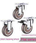 4 Pack 2.5 Inch Fixed Casters Rubber Silent Stem Wheels Set For Furniture Brown Finish with locking mechanism displayed.