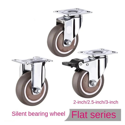 4 Pack 2.5 Inch Fixed Casters Rubber Silent Stem Wheels Set For Furniture Brown Finish with locking mechanism displayed.