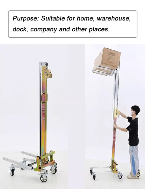 Heavy Duty Manual Pallet Stacker With No Sweat Hand Crank Lever, 80Kg Capacity Foldable Galvanized Steel Forklift For Warehouse Garage Jobs, 210Cm Lift Height