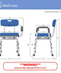 Dimensions of Premium Blue 360 Degree Swivel Bathroom Shower Chair With Back Rest Pivoting Bath Bench shown in inches