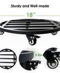 18 Inch Round Plant Caddy With Wheels Heavy Duty Metal Plant Dolly with black tray and industrial casters for large planters