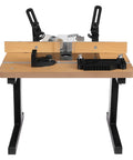 Experience Hella Smooth Routing Precision With This Portable Benchtop Router Table featuring sturdy aluminum top and black MDF legs.
