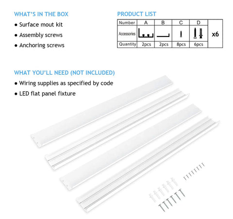 6 Pack 2x2 LED Flat Panel Surface Mount Kit Aluminum Drop In Ready Ceiling Frame 24x24 Inches LED Panel Light Not Included