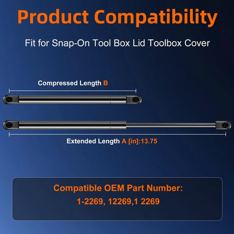 Tough As Nails Gas Strut For Snap On Toolbox Lid Replacement 13 Point 75 Inch hydraulic struts with compressed and extended measurements.