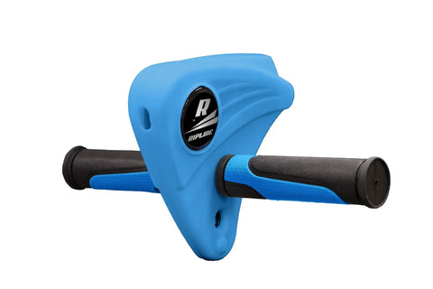 Front view of zipline trolley handle from 50 Ft Zip Line Kit With Seat For Backyard Fun, durable weather resistant hardware.