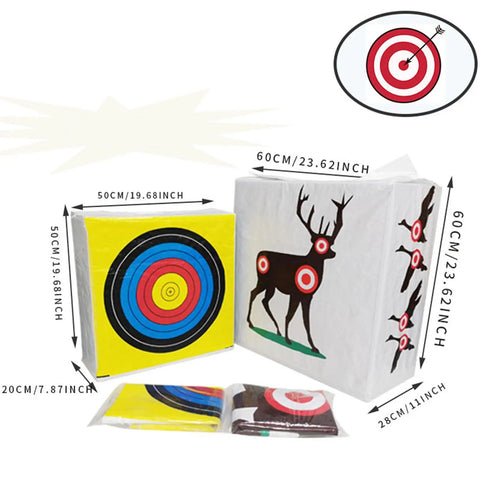High Visibility Archery Target Replacement Cover Bag For Outdoor Range Practice showing circular and deer targets, PE material