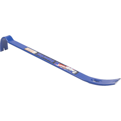 21 Inch Pry Bar With Shepherds Crook Rocker Head Nail Puller For Molding Removal And Demolition USA Made Durable Steel Construction Professional Grade Pry Tool For Heavy Lifting And Demolition Projects shown in side view