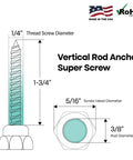 Vertical Threaded Rod Anchor For Concrete And Steel With Zinc Finish 5/16 X 1-3/4 Inch Screw Fits 3/8 Inch Rod diagram