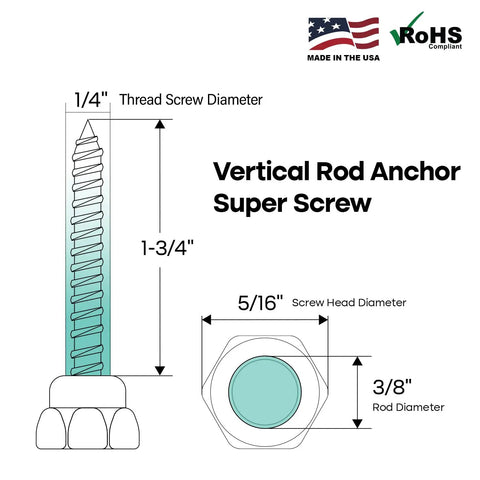 Vertical Threaded Rod Anchor For Concrete And Steel With Zinc Finish 5/16 X 1-3/4 Inch Screw Fits 3/8 Inch Rod diagram