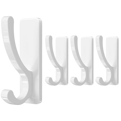Heavy Duty Adhesive Wall Hooks 13Lb Aluminum No Damage To Wall Four Pack shown side by side with white waterproof finish