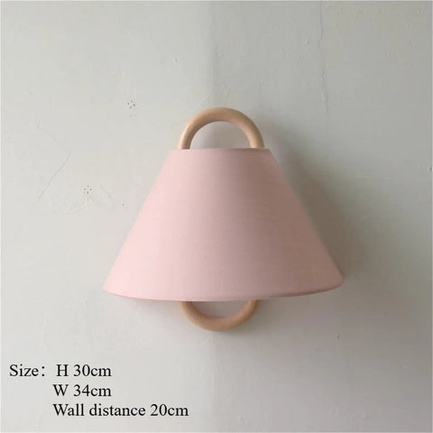 Wall Sconce Lights Indoor Bedroom Hallway Modern Fabric,Wood Ring E14 Lamp for, pink fabric shade, wood ring, 30cm height, 34cm width.