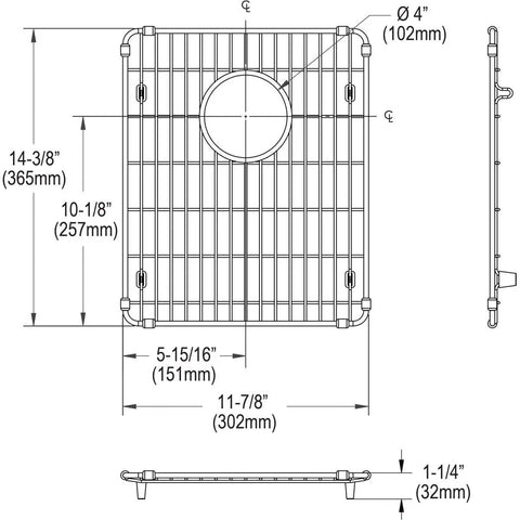 Technical diagram of Stainless Steel Bottom Grid For 11 7 8 Inch By 14 3 8 Inch Sink Bowls One And A Quarter Inch Deep