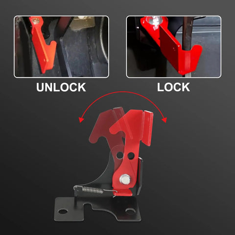 Spring Parking Brake Thingy Kit for Polaris RZR and Ranger UTVs showing red lock and unlock mechanism