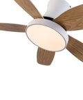 Ceiling Fan with Light 2200 Lumens 3 Color Temperature Flush Mount Indoor, top view with wood-tone blades and round white light.
