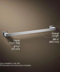 Honesty 24 Inch Towel Bar In Polished Chrome For A Slick Bathroom Upgrade, shown with measurements and installation notes.