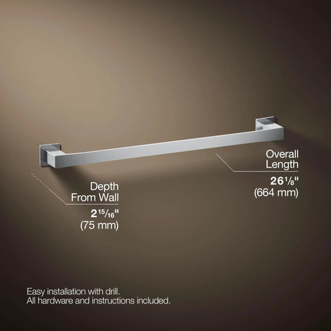 Honesty 24 Inch Towel Bar In Polished Chrome For A Slick Bathroom Upgrade, shown with measurements and installation notes.