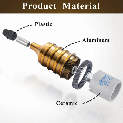 Vintage E26 Lamp Socket For Edison Pendant Lighting, Dope Industrial Brass Socket Holder materials: plastic, aluminum, ceramic