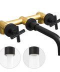 Two Handle Wall Mount Bathroom Faucet With Stream And Spray 8 Inch Center 360 Degree Rotating Spout Matte Black Brass Finish