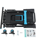 Two In One Folding Hand Truck Dolly Workhorse With Four Quiet TPR Wheels And 3 Level Adjustable Handle For Luggage Travel Office Moving Camping Outdoor Use Black Blue folded view with wheels and accessories