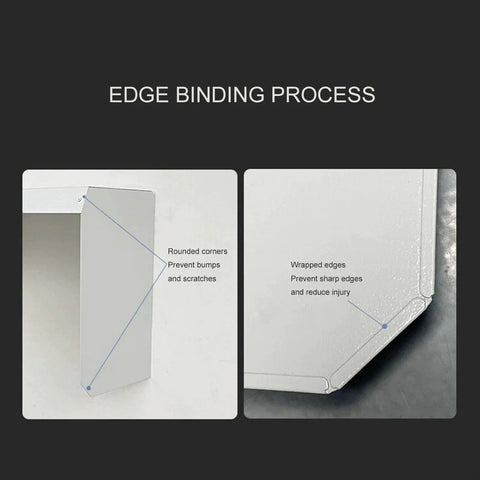 Edge binding process of All Weather Steel Awning EV Charger Cover showing rounded corners and wrapped edges for safety.