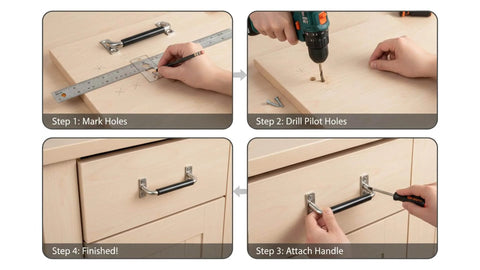 Installation steps for Stainless Steel Folding Cabinet Handle 4 Inch 90 Degree Pull With Rubber Grip Bright Polished SUS304 Silver