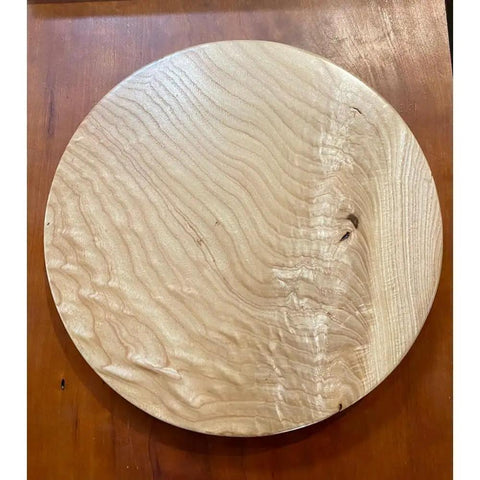 12 Inch Ash Wood Lazy Susan With Turquoise Painted Finish For Kitchen Island And Dining Table, Handmade Modern Serving Tray And Centerpiece, Smooth 360 Degree Rotating Turntable For No Fuss Easy Serving And Display, showing natural wood texture