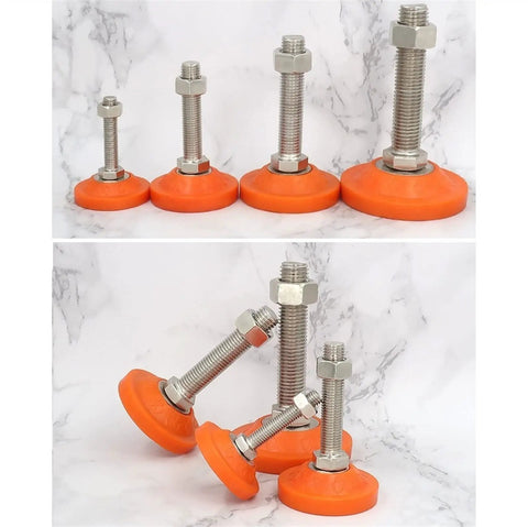 Beefy, Rock Solid Heavy Duty Adjustable Feet Set With M16 Threaded Leveling Feet And Shockproof PVC Base For Tables Shelves And Industrial Equipment, Easy Swivel Levelers, Stable Support For Home Office Workshop And Heavy Furniture, orange 4-pack