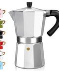 3 Cup Aluminum Espresso Stovetop Moka Pot Coffee Maker For Quick Espresso Percolator Style Italian Mocha Pot For Home And Camping 150ml 5oz Capacity Rich Aroma Every Brew, front view
