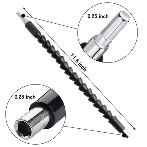 Flexible Drill Bit Extension With Magnetic Hex Shaft For Tight Spots, showing detailed 11.6-inch length and 0.25-inch hex size.