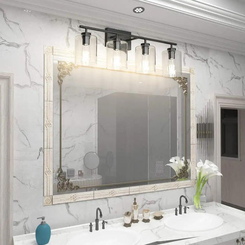 Dope Four Light Black Bathroom Vanity Light Over Mirror With Clear Glass Shades Industrial Style Bath Fixture In Matte Black Finish