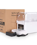 Moisture Busting Filament Dehydrator Dry Box with Upgraded Fan for 3D Printing, shown with packaging and power adapter.